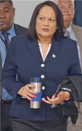  ?? Photo: Ronald Kumar ?? Minister for Education Rosy Akbar outside Parliament on May 27, 2020.