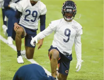  ?? TRIBUNE JOSE M. OSORIO / CHICAGO ?? Bears safety Jaquan Brisker (9) works out at rookie minicamp Friday at Halas Hall in Lake Forest.