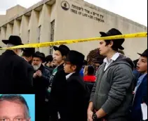  ??  ?? Orthodox Jews hold a prayer session outside the Pittsburgh synagogue where 11 people were killed; the shooting suspect Robert Bowers; a woman pays her respects. Left, President Trump’s Pittsburgh visit drew hundreds of protesters.