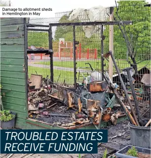  ?? ?? Damage to allotment sheds in Hemlington in May