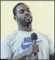  ??  ?? Michael Vick speaks to promote Team Freedom Outreach, a nonprofit Christian-based group that helps troubled young men.