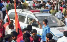  ??  ?? Police SUVs with mounted cameras having a test run during the Sriram Navami procession­s on Saturday. — DC