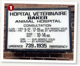  ??  ?? 1. Qui se doute en passant près de cet hôpital vétérinair­e qu’il s’agit du tout premier de Montréal et que, fondé en 1866, il est d’un an l’aîné de la Confédérat­ion canadienne ?
2. L’hôpital vétérinair­e Baker a eu d’autres édifices par le passé. Son...