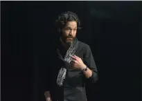  ?? NEWS FILE PHOTO ?? Hat-born author Mark Sakamoto talks to a crowd of roughly 800 people at Medicine Hat College during a 2018 Author Talk. Sakamoto’s show ‘Good People’ has had its launch postponed due to the COVID19 outbreak.