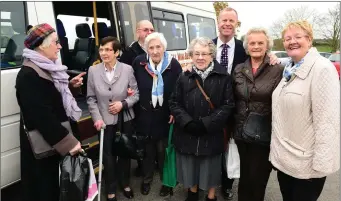  ??  ?? Sergeant Dean Kerins was on hand to welcome Helen McMahon, Theresa Murray, Aileen Bell, Mary Sharkey and Eileen Hand as they stepped off the bus from Togher