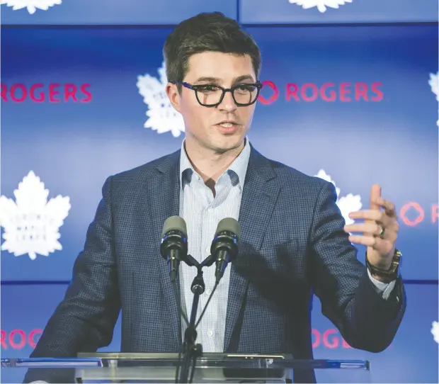  ?? Craig Robertson / Toronto Sun/ Postmedia Network ?? Toronto Maple Leaf GM Kyle Dubas says he doesn’t think there should be any added pressure on the team this season.