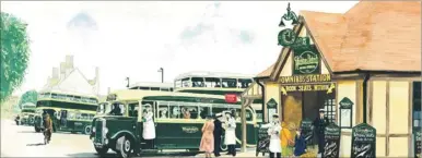  ??  ?? Looking east at M&D omnibus station in Palace Avenue, Maidstone. Just arriving in the distance is a Leyland Titan TD1. Just departing is a Leyland Titan TD3c of 1934