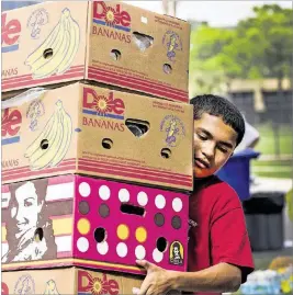  ?? PALM BEACH POST FILE ?? Armando Hernandez, of Homestead, carries boxes of fruit for Jerry’s Here, the produce vendor he works for at the Palm Beach Gardens Green Market.