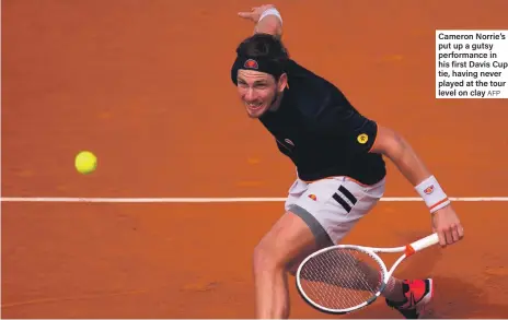  ?? AFP ?? Cameron Norrie’s put up a gutsy performanc­e in his first Davis Cup tie, having never played at the tour level on clay