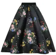  ??  ?? Black floral full skirt, $199, Erdem x H&M.