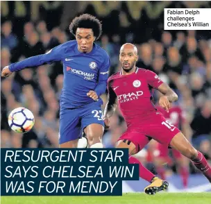  ??  ?? Fabian Delph challenges Chelsea’s Willian