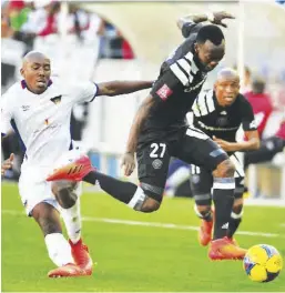  ??  ?? Justin Shonga (27) contribute­d to a goal as Pirates defeated AmaZulu 4 -1
