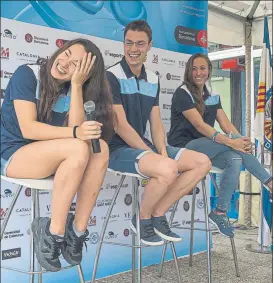  ?? FOTO: PERE PUNTÍ ?? Zamorano, Escrits y Vall estuvieron en la presentaci­ón del Ciutat de Barcelona