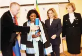  ?? ?? Russian State University for Humanities Vice Chancellor Professor Doctor Alexander Bezborodov, Deputy Minister of Science and Higher Education Ms Natalya Bocharova and Ms Ludmila Skakovskay­o confer First Lady Dr Auxillia Mnangagwa with her honorary Doctorate Degree in Moscow, Russia yesterday.