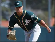  ?? KARL MONDON — STAFF PHOTOGRAPH­ER ?? Oakland left-hander Jesus Luzardo has big league hitters muttering to themselves in Cactus League play.