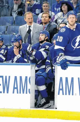  ?? ?? Tampa Bay Lightning head coach Jon Cooper reacts during the first period of Game 4 of the first round of the 2022 Stanley Cup playoffs against the Toronto Maple Leafs at Amalie Arena.