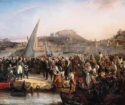  ?? Photo: Getty Images ?? Napoléon quittant l’île d’Elbe le 26 février 1815. Tableau issu de la collection du Musée de l’Histoire de France, Château de Versailles.