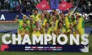  ?? Photograph: Satish Kumar/Reuters ?? Australia celebrate success in the 2021 tournament, with largely the same team that flopped this year.