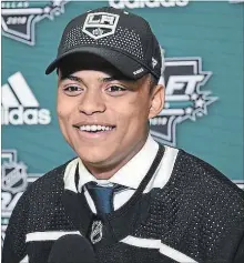  ?? AARON BELL OHL IMAGES ?? Akil Thomas was invited to the Los Angeles Kings developmen­t camp after being selected in the second round of this year’s NHL Draft.