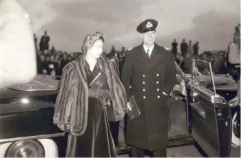  ??  ?? Princess Elizabeth and husband Prince Philip tour Moose Jaw with thousands of people watching from a distance in 1951. Photo courtesy Moose Jaw Public Library