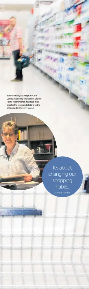  ?? Photo / supplied ?? Below: Whangarei Anglican Care Centre budgeting coordinato­r Dianne Harris recommends making a meal plan for the week and sticking to the shopping list.