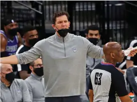  ?? Tribune News Service/getty Images ?? In this file photo, Sacramento Kings head coach Luke Walton complains about a call during action against the San Antonio Spurs at AT&T Center on March 29 in San Antonio, Texas.