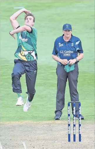  ?? PHOTO / PHOTOSPORT ?? Blair Tickner is a big bloke who comes from a high point of release and tends to bowl at an uncomforta­ble length to tickle batsmen’s ribs.