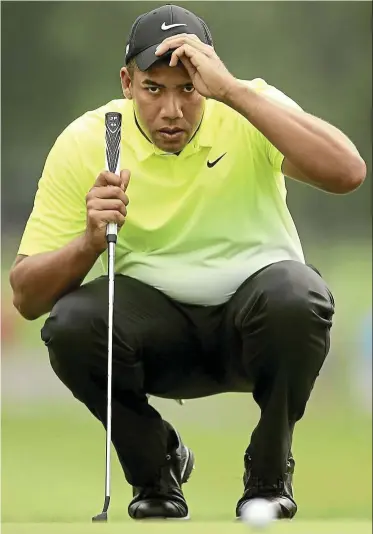  ??  ?? South American flavour: Joint-leader Jhonattan Vegas of Venezuela lining up a putt on the 12th hole during the second round of the Greenbrier Classic on Friday. — AFP