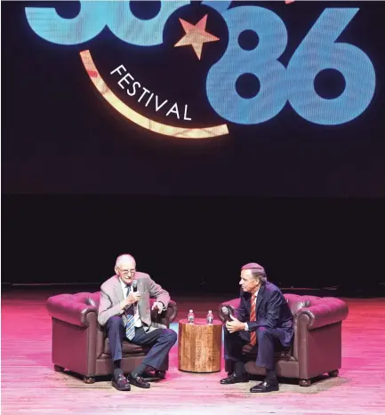  ??  ?? Bill Haslam interviews his father Jimmy Haslam II, at the 36|86 entreprene­urship festival Wednesday Aug. 29, in Nashville, Tenn. LARRY MCCORMACK / THE TENNESSEAN