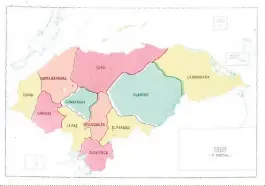  ??  ?? 1869 Para este año ya se habla de dos departamen­tos más: Copán y La Mosquitia; de los dos, solo Copán conservó su nombre, aunque la extensión territoria­l cambió. La Mosquitia abarcaba parte del territorio de lo que hoy conocemos como Colón y Gracias a Dios, nombre que se oficializó en 1957.