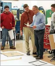  ?? COURTESY OF ONEIDA HIGH SCHOOL ?? OHS Technology teacher Robert Straczuk and students pre-building components to the tiny house.