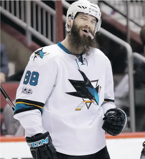  ?? CHRIS CARLSON / THE ASSOCIATED PRESS ?? The San Jose Sharks’ Brent Burns is chasing an Art Ross Trophy, which hasn’t been won by a blue-liner since 1975.
