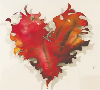  ?? IN-TOWN GALLERY CONTRIBUTE­D IMAGE ?? “Redhrt” by Denice Bizot is cut from 18-gauge copper enhanced with alcohol inks.