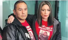  ?? KEVIN MARTIN ?? Alex Baptiste, brother of slain Calgary mom Dawns Echoes Baptiste, is comforted by cousin, Louise Baptiste at Calgary Courts Centre following her murderer’s sentencing.