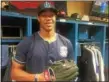  ?? DAVID S. GLASIER — THE NEWS-HERALD ?? Captains outfielder Will Benson in the home clubhouse at Classic Park.