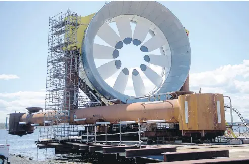  ?? ANDREW VAUGHAN / THE CANADIAN PRESS ?? A turbine for the Cape Sharp Tidal project in Pictou, N.S.. Two turbines will be launched in the Bay of Fundy with the potential to provide energy to more than 1,000 customers in Nova Scotia by harnessing the power of the tides.