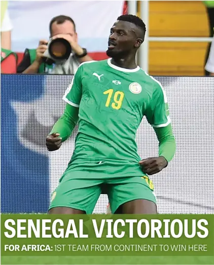  ?? Picture: AFP ?? GOALSCORER. Senegal’s forward Mbaye Niang celebrates his goal against Poland in the World Cup Group H match at the Spartak Stadium in Moscow yesterday.