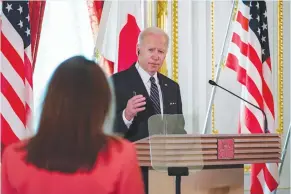  ?? (Nicolas Datiche/Reuters) ?? US PRESIDENT Joe Biden speaks at a news conference in Tokyo yesterday.