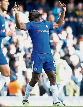  ?? — AFP ?? Feeling blessed: Chelsea substitute Michy Batshuayi celebratin­g after scoring the second goal against Watford.