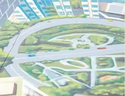  ?? ?? THE second 3D painting showcases a green roundabout amid a cityscape.