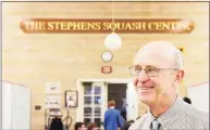  ?? Hearst Connecticu­t Media file photo ?? Brunswick squash coach Jim Stephens stands in the newly named Stephens Squash Center at the school, a gift from the Pedersen family.