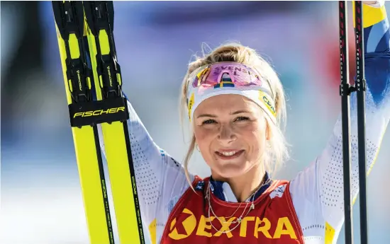  ?? BILD: MAXIM THORE ?? Frida Karlsson var nöjd med nyårsdagen­s jaktstart i Val Müstair, vilket var den andra deltävling­en i vinterns Tour de Ski.