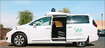  ?? BLOOMBERG PHOTO BY CAITLIN O’HARA ?? A Waymo Chrysler Pacifica autonomous vehicle parked in Chandler, Ariz., in July, 2018.