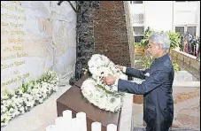  ?? ANI ?? External affairs minister S Jaishankar lays a wreath at the 26/11 Memorial.
