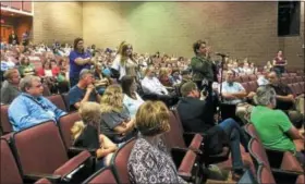 ?? DIGITAL FIRST MEDIA FILE PHOTO ?? Parents and students lined up to speak at a town hall meeting in June called in the wake of a threat at Boyertown High School on Memorial Day weekend.