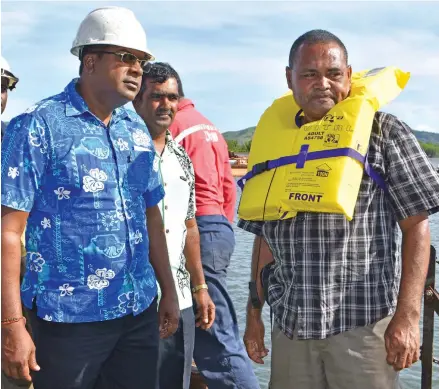  ?? Photo: Shratika Naidu ?? Minister for Waterways Mahendra Reddy (left) with his staff inspecting the dredging work carried out at Qawa River mouth in Labasa on January 12, 2018.