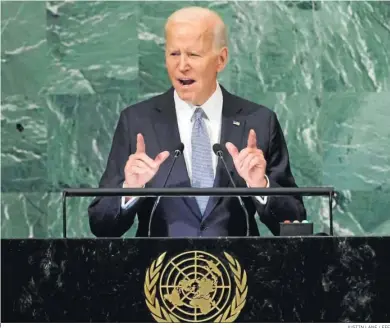  ?? JUSTIN LANE / EFE ?? Joe Biden se dirige a los miembros de la Asamblea de Naciones Unidas.