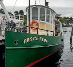  ?? NIXON KYLIE KLEIN KYLIE KLEIN NIXON ?? The Ernest Kemp boat, which chugs out to the Maori rock carvings on Lake Taupo four times a day in the summer. Matahi Brightwell’s spectacula­r Maori rock carvings in Mine Bay.