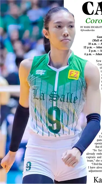  ?? PHOTOGRAPH COURTESY OF JULIA CORONEL/IG ?? JULIA Coronel feels she is ripe to lead De La Salle’s title quest in the UAAP volleyball tournament.