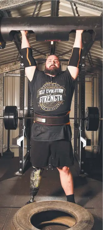  ?? ALWAYS IMPROVING: Townsville powerlifte­r and amputee Frank Moravcik is heading to Brisbane to compete in the Brisbane Strongman competitio­n. Picture: ALIX SWEENEY ??